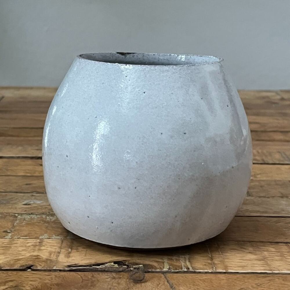 Hand-thrown Stoneware Pottery Light Gray Small Vase 4.75" Signed By Artist